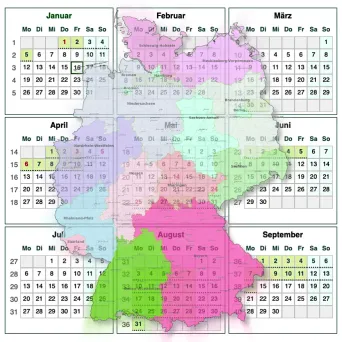 Календари праздников и школьных каникул по федеральным землям Германии