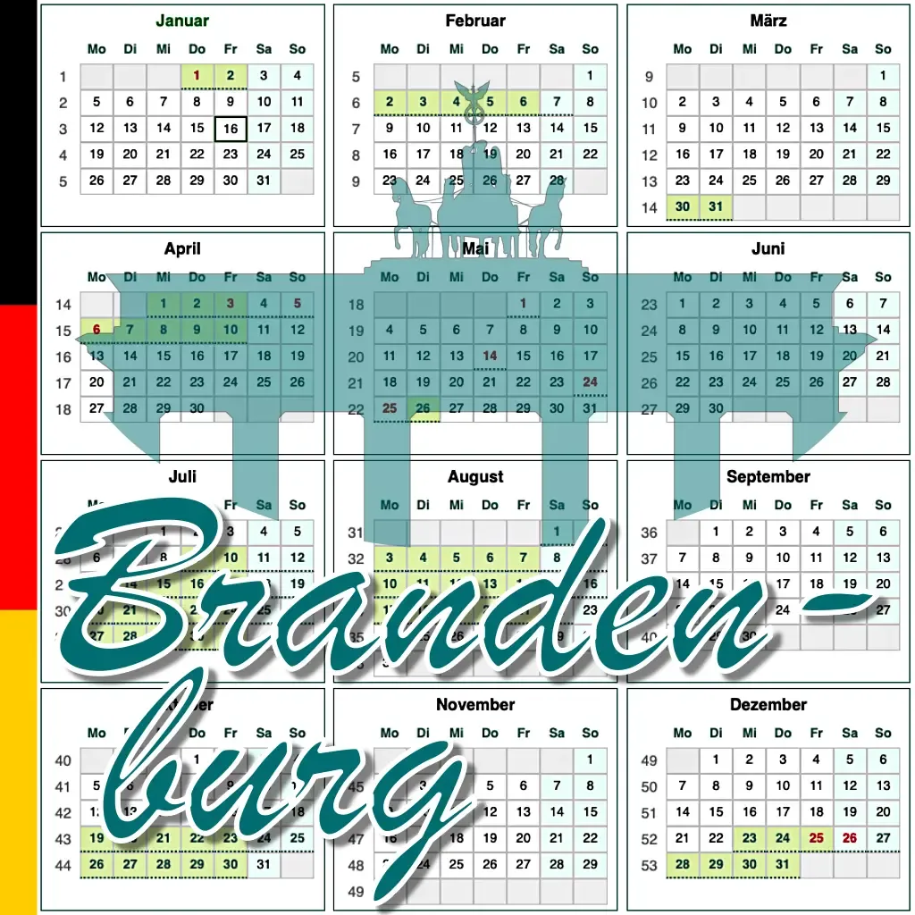 Kalender der Feiertage und Schulferien im Land Brandenburg