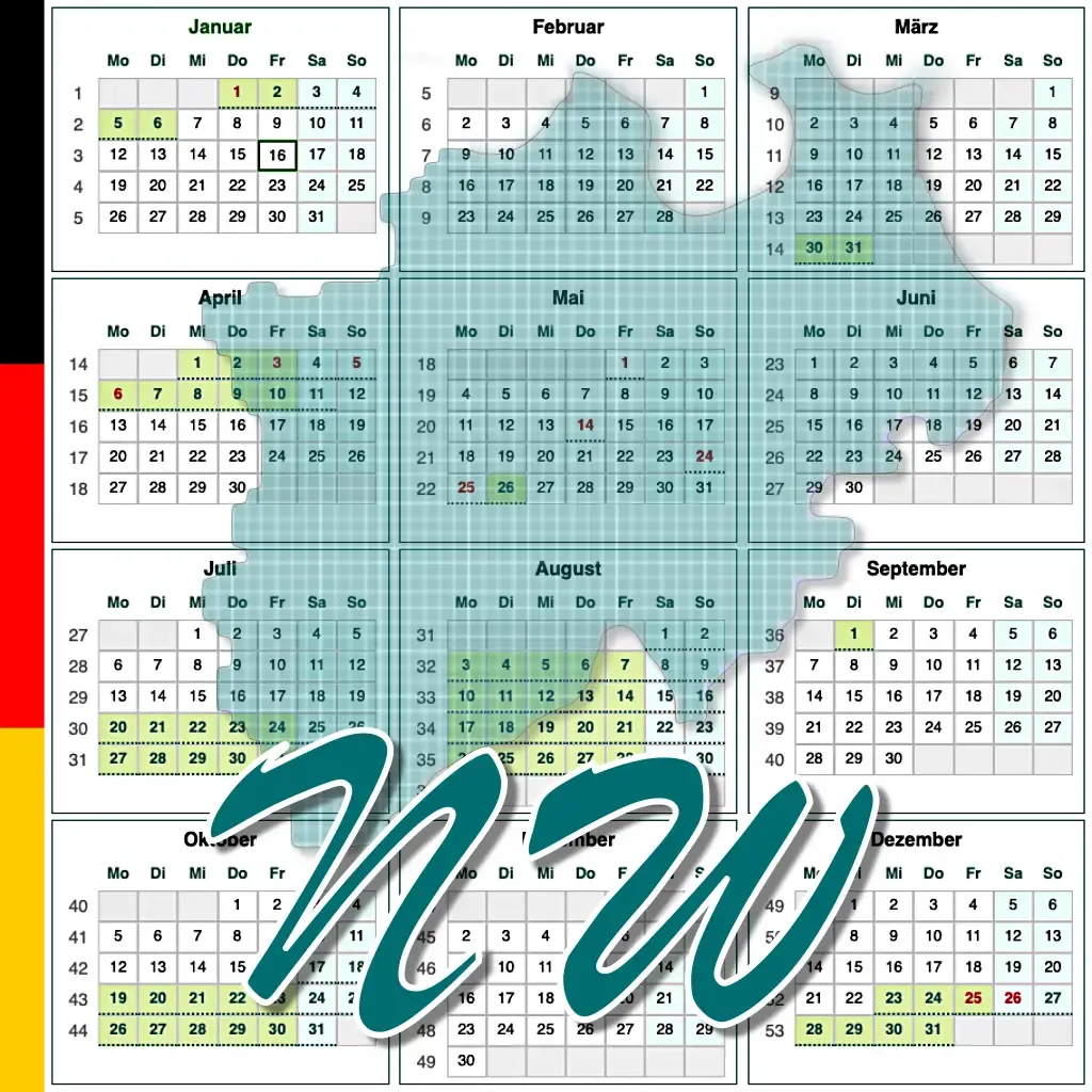 Kalendarz świąt i ferii szkolnych w kraju związkowym Nadrenia Północna-Westfalia