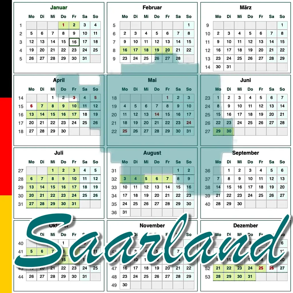 Kalendarz świąt i ferii szkolnych w kraju związkowym Saara