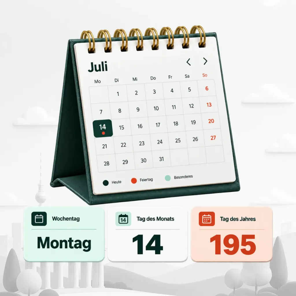 Aktuelles Datum, Wochentag und Tag des Jahres in Deutschland
